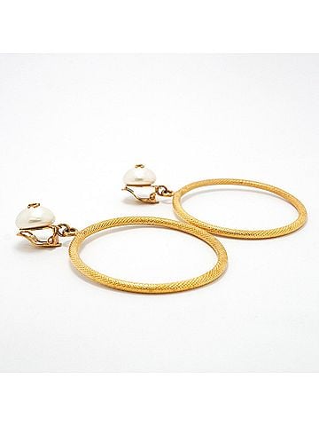 Chanel Chanel Earrings, Coco Mark Circle, GP Plated, Faux Pearl, Gold, Women's (view 2)