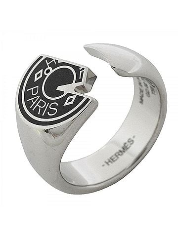 Hermès Hermes Carousel Ring, Metal, Silver &amp; Black, Size #58, Men's (view 1)