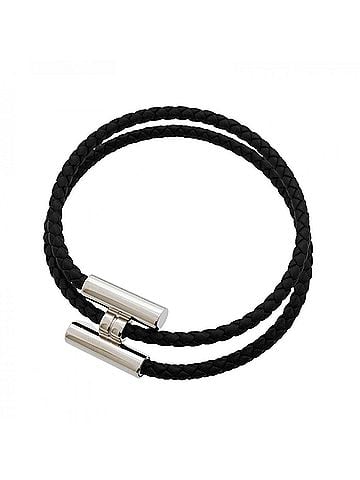 Hermès Hermes Tournis Bracelet, Metal and Leather, Silver Black, for Men Women (view 1)