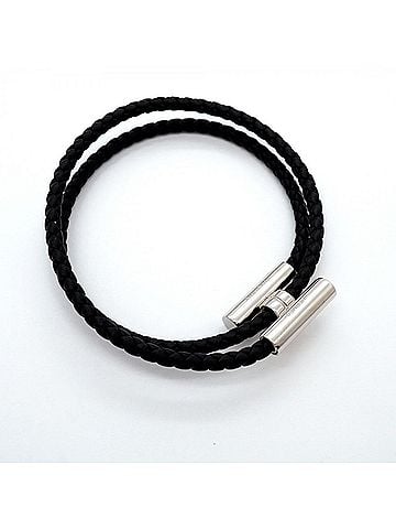 Hermès Hermes Tournis Bracelet, Metal and Leather, Silver Black, for Men Women (view 2)