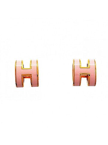 Hermès Hermes Mini Pop H Earrings, GP Plated, Gold, Pink, Women's (view 1)