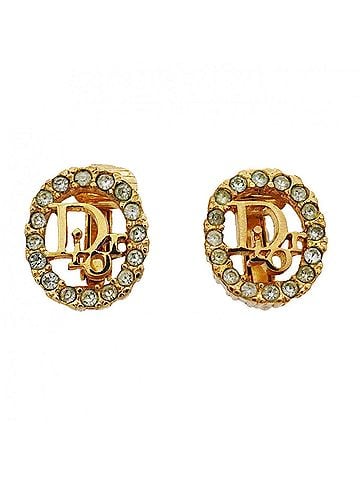 Christian Dior Christian Dior Earrings, Oval, GP Plated, Rhinestone, Gold, Women's (view 1)