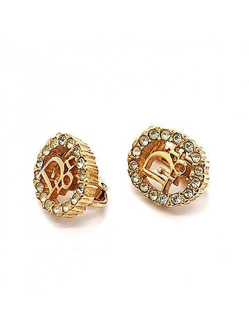 Christian Dior Christian Dior Earrings, Oval, GP Plated, Rhinestone, Gold, Women's (view 2)
