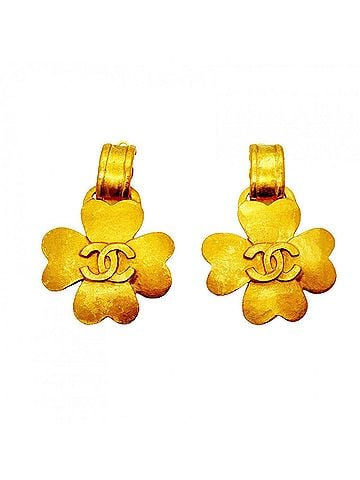 Chanel Chanel Earrings, Coco Mark Clover Motif, GP Plated Gold, Women's (view 1)