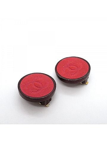 Chanel Chanel Earrings, Coco Mark Circle, GP Plated Leather, Gold, Red, Women's (view 2)
