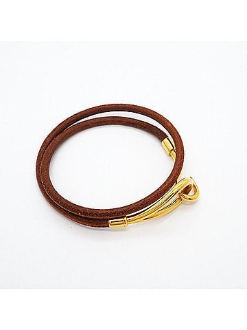Hermès Hermes Jumbo Hook Bracelet, GP Plated Leather, Gold Brown, Women's (view 2)