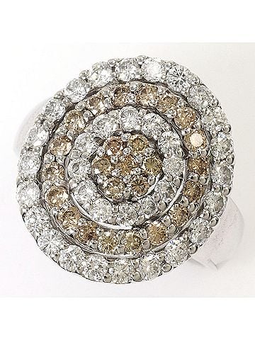 Unbranded 18K (18-karat white gold) ring, 1 brown diamond, 1.70ct card included, total weight 8.9g, jewelry. (view 1)