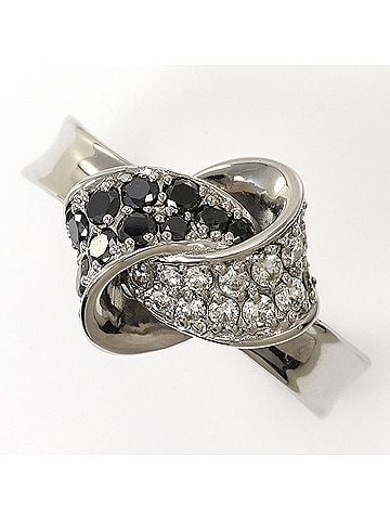 Unbranded 18K (18-karat white gold) ring, 1 black diamond, 0.59ct card included, total weight 7.8g, jewelry. (view 1)