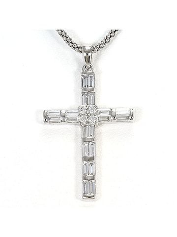 Unbranded 18K (18-karat white gold) necklace with diamond (no carat markings), card included, total weight 6.8g, 50cm length, jewelry. (view 1)