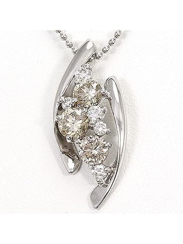 Unbranded 18K (18-karat white gold) necklace with brown diamond (1.14ct) and (0.25ct), total weight 6.1g, 40cm length. Jewelry. (view 1)
