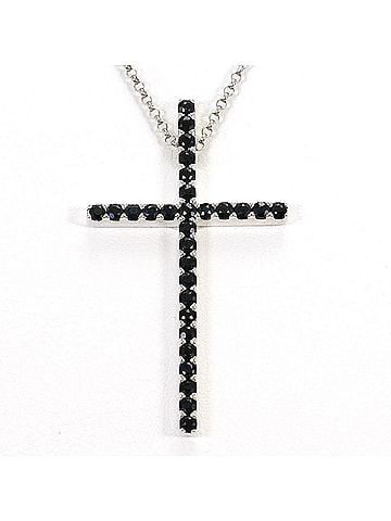 Unbranded 18K (18-karat white gold) necklace with black sapphire and card design. Total weight: 5.0g. Length: 39cm. Jewelry. (view 1)