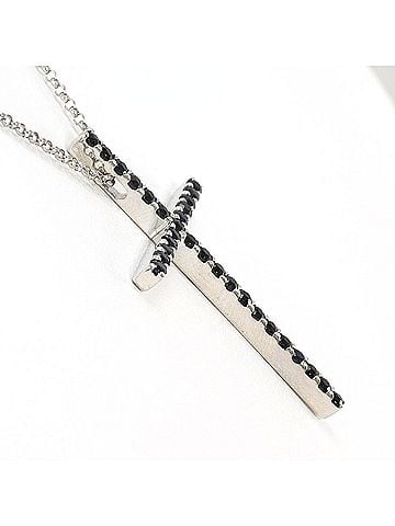 Unbranded 18K (18-karat white gold) necklace with black sapphire and card design. Total weight: 5.0g. Length: 39cm. Jewelry. (view 2)
