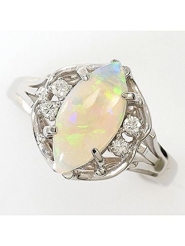 Unbranded PT900 Platinum Ring - Opal 0.83ct, Diamond 0.08ct, Card, Total Weight 5.3g, Jewelry (view 1)