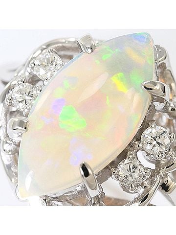 Unbranded PT900 Platinum Ring - Opal 0.83ct, Diamond 0.08ct, Card, Total Weight 5.3g, Jewelry (view 2)