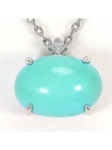 Unbranded PT950 Platinum Necklace with 3.50ct Turquoise and 0.02ct Diamonds, Card Included, Total Weight 5.1g, 40cm, Jewelry (view 1)