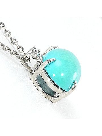 Unbranded PT950 Platinum Necklace with 3.50ct Turquoise and 0.02ct Diamonds, Card Included, Total Weight 5.1g, 40cm, Jewelry (view 2)