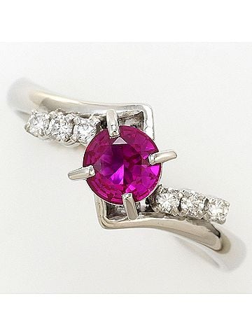 Unbranded PT900 Platinum Ring, 1 piece, Synthetic Ruby and Diamond 0.10ct, Total Weight 5.2g, Jewelry (view 1)