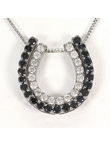 Unbranded 18K (18-karat white gold) necklace with 0.28ct black diamond and 0.22ct diamond. Includes card. Total weight 2.7g. 41cm length. Jewelry. (view 1)