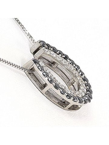 Unbranded 18K (18-karat white gold) necklace with 0.28ct black diamond and 0.22ct diamond. Includes card. Total weight 2.7g. 41cm length. Jewelry. (view 2)