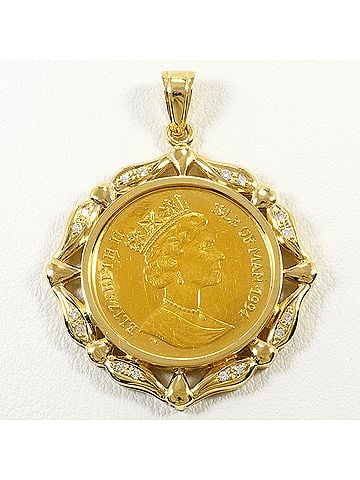 Unbranded K24 24K YG Yellow Gold Pendant Top, 1.5 oz, 0.11ct Diamond, Card, Total Weight 12.3g, Jewelry (view 1)