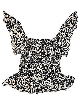 Japna Smocked Zebra Print Ruffle Sleeve Top Short Sleeve Top (view 2)