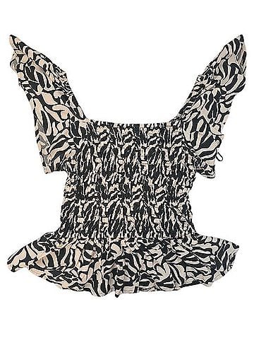 Japna Smocked Zebra Print Ruffle Sleeve Top Short Sleeve Top (view 2)