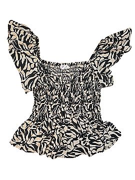 Japna Smocked Zebra Print Ruffle Sleeve Top Short Sleeve Top (view 1)
