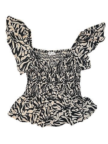 Japna Smocked Zebra Print Ruffle Sleeve Top Short Sleeve Top (view 1)