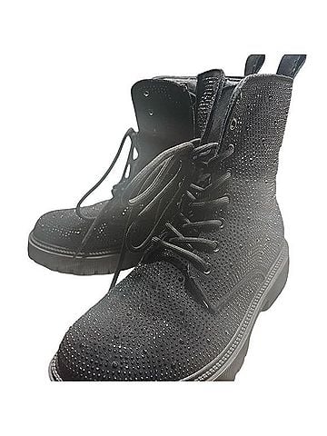 Shein Black Rhinestone Combat Boots Boots (view 1)
