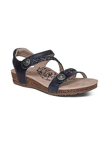 Aetrex Women's Jillian Braided Quarter Strap Sandal in Navy (view 1)