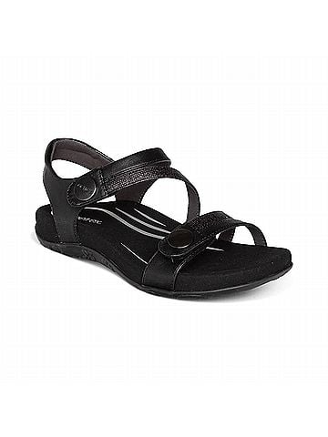 Aetrex Women's Jess Quarter Strap Sandal in Black (view 2)