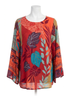Easel Floral Red Border Printed Rayon Challis Woven Top in Rust Teal Size 3X - photo 1