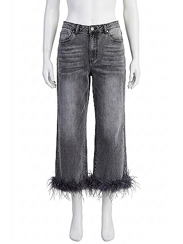 Easel Fur Bottom Hem Stretch Denim Pants in Black (view 1)