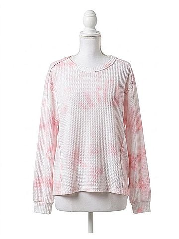 Pol Mojito Thermal Knit Top in Pink Multi (view 1)