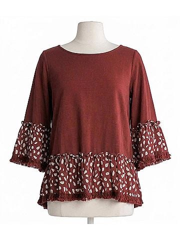 Umgee Linen Blend Animal Print Top in Garnet Mix (view 1)