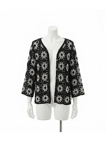 Pol Crochet Cardigan With Various Weave Patterns in Black (view 1)