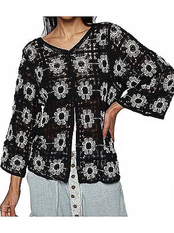 Pol Crochet Cardigan With Various Weave Patterns in Black (view 2)
