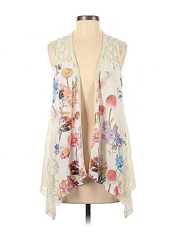 Pol Sleeveless Printed Woven Lace Detail Vest in Multi (view 1)