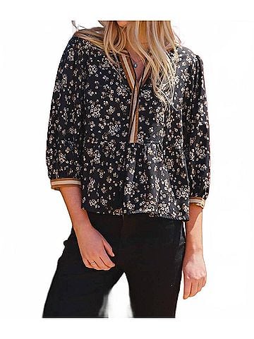 Oddi Ditsy Floral Printed Peplum Blouse in Black (view 2)