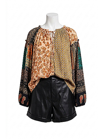 Easel Women's Mix Print Loose Top in Green (view 1)