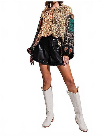 Easel Women's Mix Print Loose Top in Green (view 2)