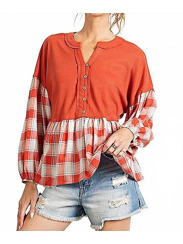 Easel Women's Thermal Babydoll Top in Multi (view 2)