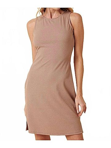 Mittoshop Rib Knit Tank Mini Dress in Mocha (view 2)