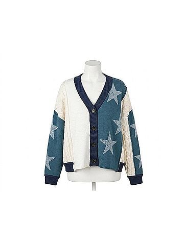 Pol Star Color Block Cropped Cardigan in Forest/Navy (view 1)