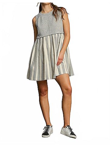 Umgee Mixed Sleeveless Mini Dress in Heather Grey (view 2)