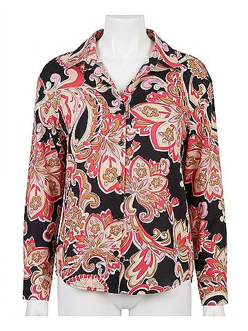 Umgee Vintage Paisley Print Button-Up Blouse in Black Mix (view 1)