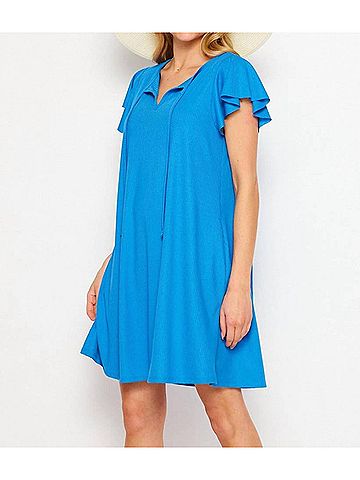 Honeyme Ruffle Sleeve Mini Dress in Blue (view 2)
