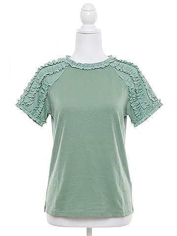 Oddi Ruffle Knit Top in Sage (view 1)