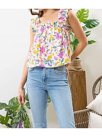 Blu Pepper Floral Ruffled Top in Floral Multi (view 2)