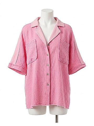 Pol Short Sleeve Shacket in Pink (view 1)